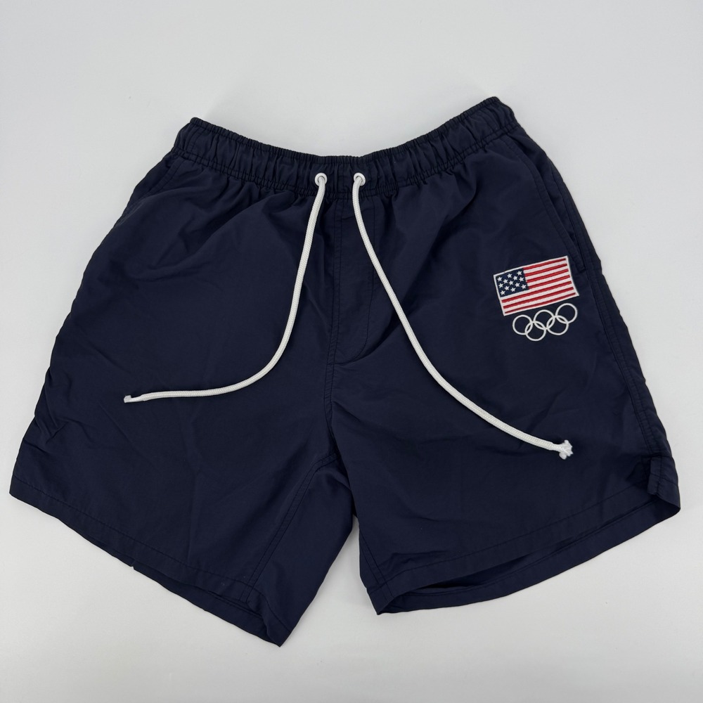 Team USA Olympic Apparel Mens Navy Blue Nylon Shorts Medium USA Flag Logo